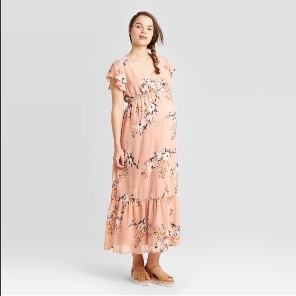 Isabel Maternity Floral Pink Maxi Dress